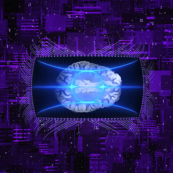 stock image Scifi Background With Glowing Network And Brain Scan