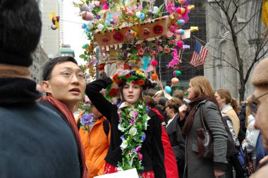 The Easter Parade in front of St. Patrick's Cathedral on 5th avenue in New York City. March 27, 2005 - New York, USA clipart