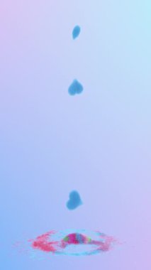 Blue Hearts Forming out of Particles and Floating up against a Pink-Blue Background