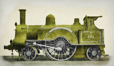 Orta Çağ Yeşil Vintage Buhar Lokomotifi
