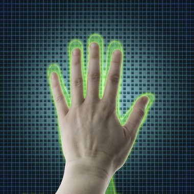 AI el bir insan eli, sanal gerçeklik projeksiyonu, yapay zeka (AI) ve High Tech kavramı doğru ulaşır. İnsan ve kavramsal siber, akıllı yapay zeka. Modern teknoloji ile gelecekteki bilim.
