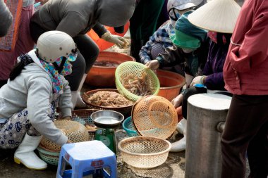Da Nang, Vietnam eteklerinde, karides satan kadınlar