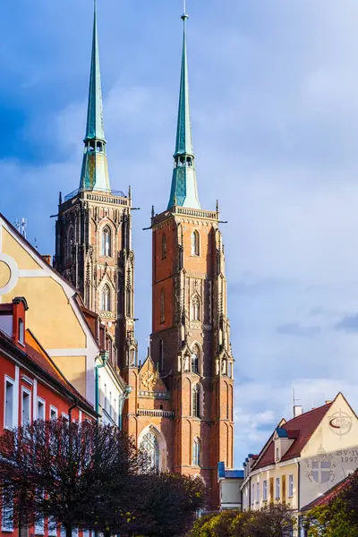 Wrocaw, Polonya - 16.11.2023: Wrocaw 'daki Aziz John Katedrali, Wrocaw Katolik Başpiskoposluğu' nun merkezi ve Polonya 'nın Wrocaw kentinin bir simgesidir.