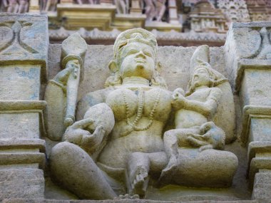 Khajuraho, milletvekili, Hindistan - 11, 30, 2013: Madhya Pradesh, Hindistan 'daki Khajuraho tapınaklarının karmaşık oymaları