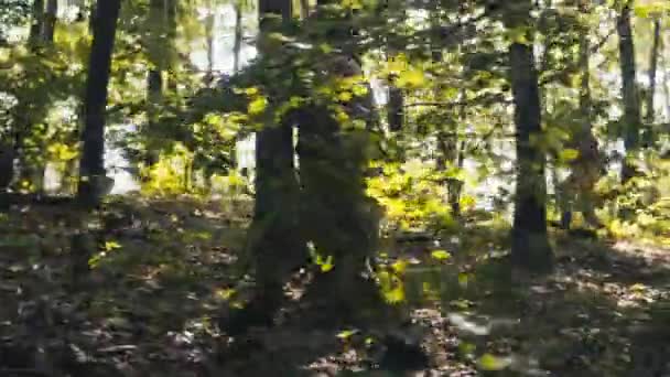 Escuadrón Militar Avanzando Por Bosque Durante Una Feroz Batalla — Vídeo de stock