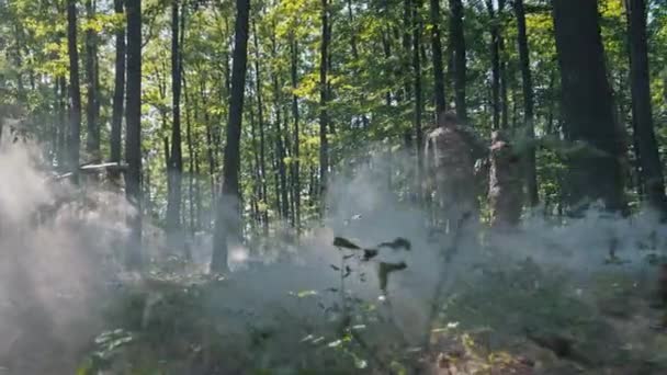 森で慎重に前方に走っている軍隊 — ストック動画