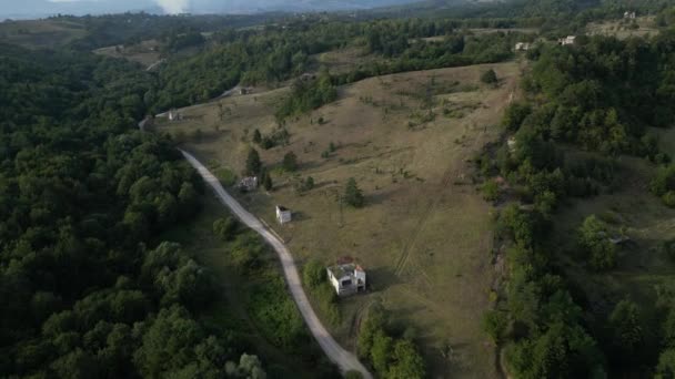Vue Aérienne Village Dévasté Bosnie Vestiges Conflit Guerre Paysage Porte — Video