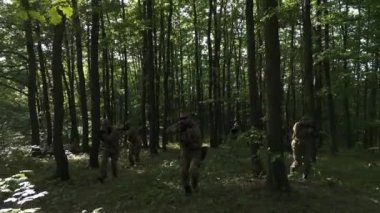 Askeri manga meşe ormanında ilerleyip etraflarına dikkatlice bakınıyor..