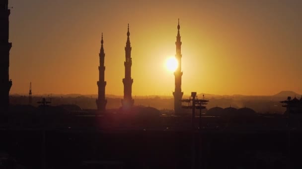 Amanhecer Medina Como Sol Manhã Banha Mesquita Dos Profetas Uma — Vídeo de Stock