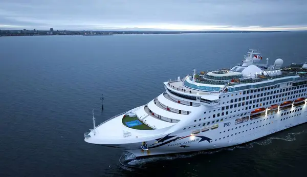 Melbourne, VIC, Australia - 8th Jun 2024 - The PO Pacific Explorer Cruise Ship arriving in Port Melbourne on the last voyage of the 2023-24 season