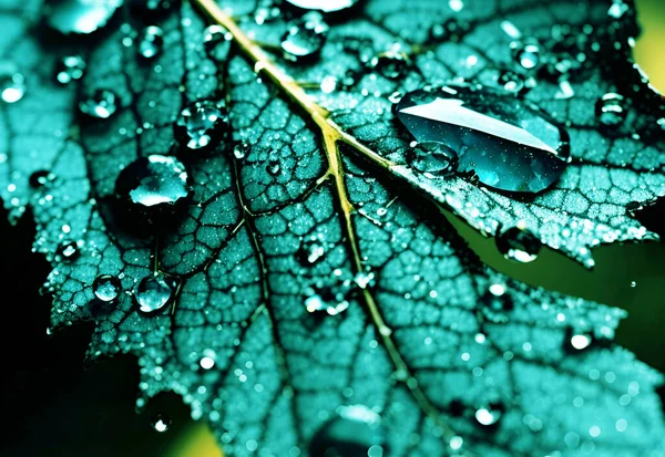 Water Drops Fresh Green Leaf — Stock Photo, Image