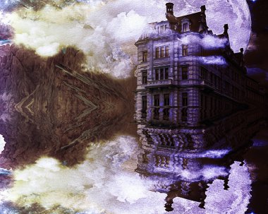 Soyut arka plan yansıması. Eski yalnız kale sanat illüstrasyonu. Eski moda.