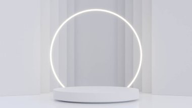 Neon halkası önündeki minimalist podyum.