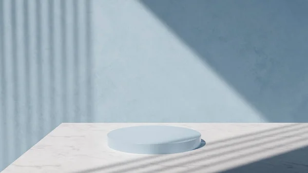 Pódio Minimalista Arredondado Sobre Mesa Mármore Com Sombra Tira Macia — Fotografia de Stock