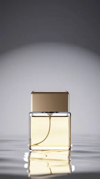 Elegante Flaschenszene Auf Dem Gradienten Wasserreflexion Hintergrund Premium Foto Render — Stockfoto