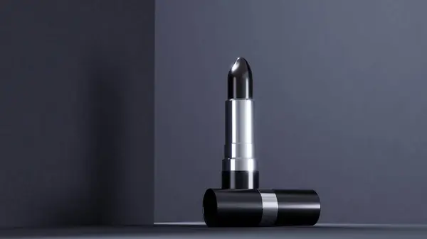 Black Lipstick Geometric Dark Paper Scene Mockup Premium Photo Render — Stock Photo, Image