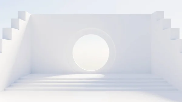 Dairesel delik duvarı ve merdiven sahneleri premium fotoğraf 3D oluşturma