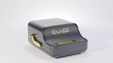 Retro kablosuz etiket yazıcı ürün tasarım konsepti premium fotoğraf 3d oluşturucu