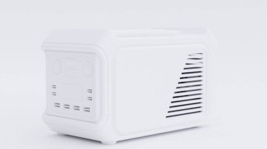 Taşınabilir elektrik santrali ürün tasarımı konsepti premium fotoğraf 3d oluşturma