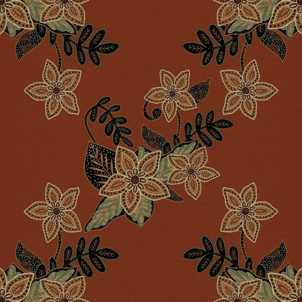 Etniczny Batik Kwiatowy Wzór Tkanina Tekstura Bezszwowy Materiał Obrazek Stockowy