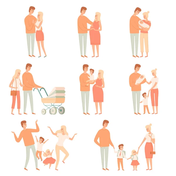 Családi Társak Kapcsolat Boldog Szülők Anya Apa Szeretet Boldogság Emberek — Stock Vector