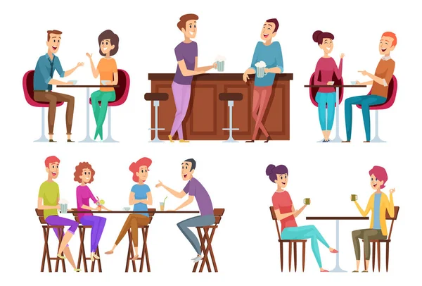 朋友家会客室 餐厅晚餐快乐的人们聚在一起吃饭 开玩笑 插图人在一起 交谈和坐着 — 图库矢量图片