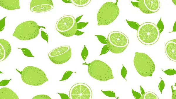Citrus Pattern Lime Slices Fresh Juicy Lemon Fruits Background Isolated — Stock Vector