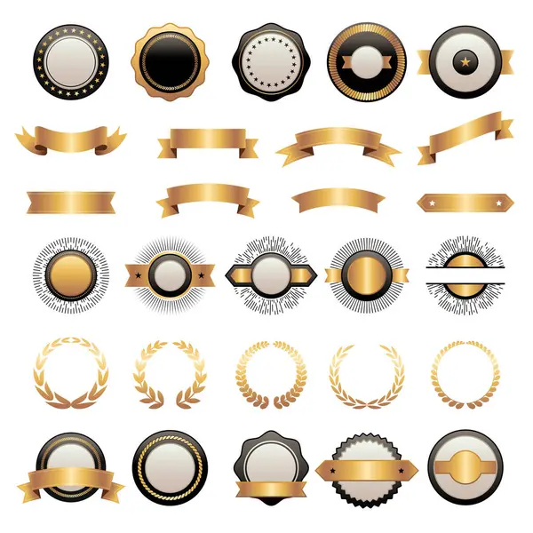 Rozet Takımı Premium Logotype Koleksiyon Kalkanları Şeritler Çeşitli Şekiller Geometrik — Stok Vektör