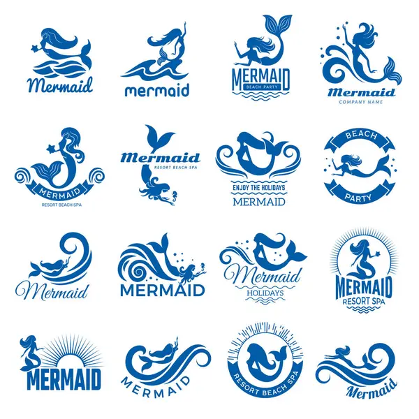 Mermaid Silhouettes Fantasie Swimming Women Flippers Tails Marine Mermaid Vector — Stock Vector