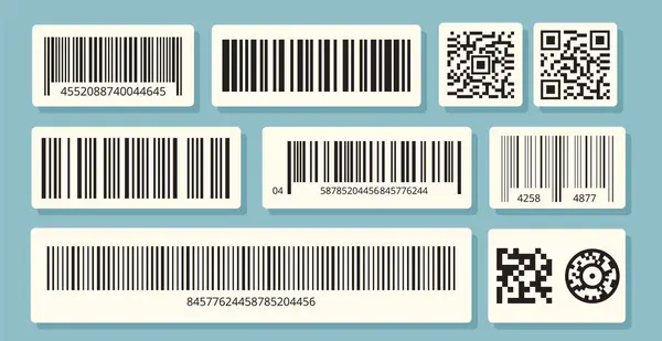 Etiquetas Código Barras Identificação Informações Venda Códigos Barras Adesivos Conjunto —  Vetores de Stock