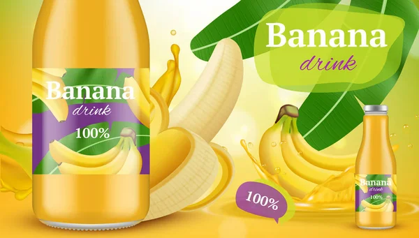 Μπανάνα Αφίσα Διαφημιστικό Πλακάτ Προώθησης Εξωτικών Τροπικών Χυμών Από Μπανάνες — Διανυσματικό Αρχείο