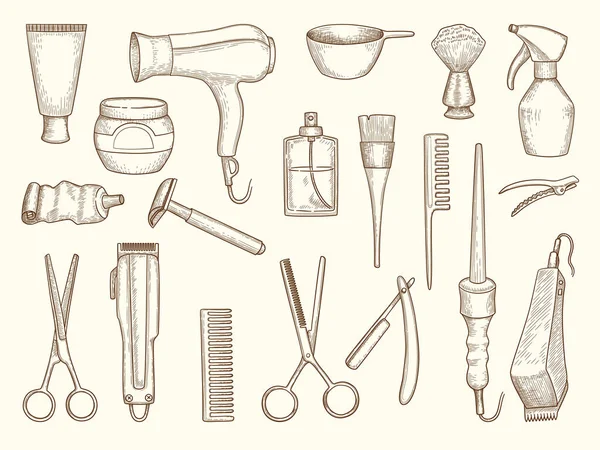 Une Collection Coiffeurs Accessoires Dessin Pour Salon Coiffure Coiffure Rasoir — Image vectorielle
