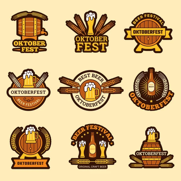 Oktoberfest Badges Alcoholic Drinks Craft Beer Inviting Celebration German Traditional — Stock Vector