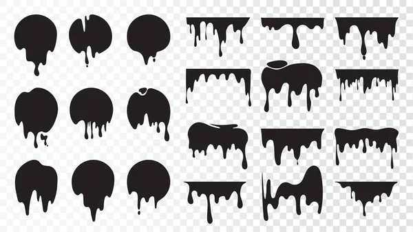 Black Dripping Ink Isolated Spots Paint Floating Oil Blots Vector — Stock Vector
