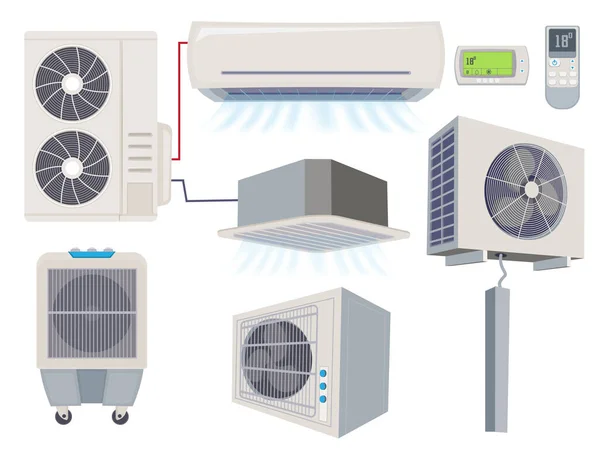 Blasenfilter Klimaanlagen Lüftungssysteme Hause Wind Tools Vektor Cartoon Illustration Klimaanlage — Stockvektor