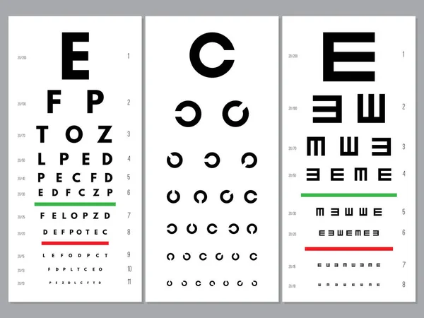 Mapy Oczu Okulistyczny Test Wzroku Alfabet Litery Alfabetu Optycznego Zestaw — Wektor stockowy