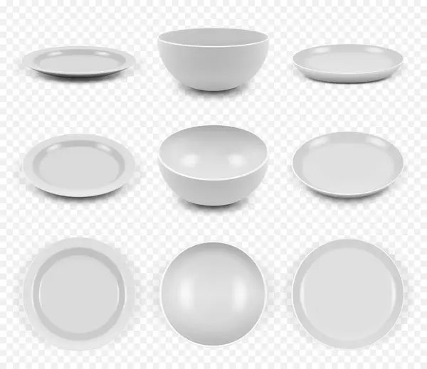 Keramische Geräte Küche Elegante Leere Teller Geschirr Schüsseln Für Lebensmittel — Stockvektor