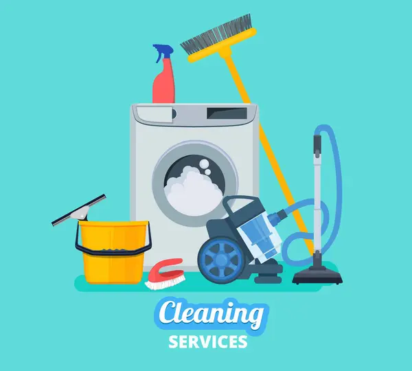 Serviço Limpeza Artigos Para Lar Cozinha Balde Aspirador Limpeza Suprimentos — Vetor de Stock