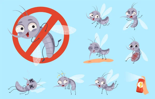 Mosquito Perigoso Bugs Warning Flyings Animals Mosquito Aid Vector Cartoon — Vetor de Stock