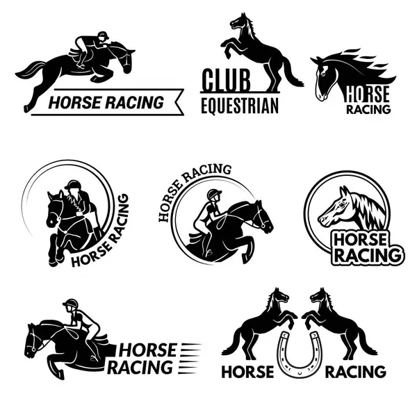 Distintivos Corridas Cavalos Logotipo Esportivo Equestre Emblema Com Cavalo Corrida — Vetor de Stock