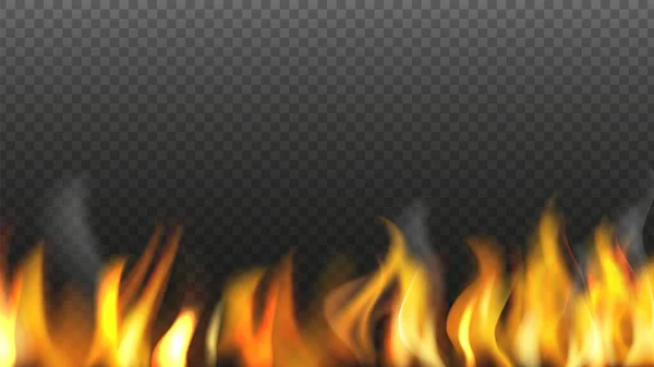 Realistisk Brandbakgrund Flamman Isolerad Transparent Bakgrund Brännande Ljus Vektor Illustration — Stock vektor