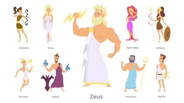 Greek Gods Ancient Religion Greece History Zeus Athena Poseidon Character — Stock Vector