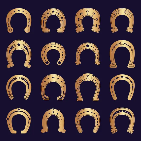 Scarpe Cavallo Simboli Fortunati Set Grafico Vettoriale Logo Fabbro Illustrazione — Vettoriale Stock