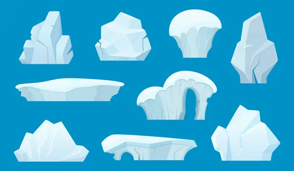 Eisberg Cartoon Antarktis Eis Weiße Felsen Winterlandschaft Schneevektor Eingestellt Eisfelsen — Stockvektor