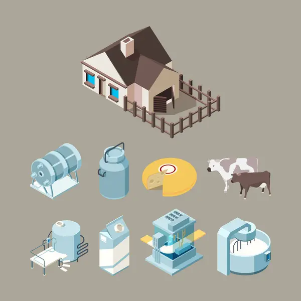 Süt Ürünleri Fabrikası Süt Ürünleri Peynir Sütlü Yoğurt Üretim Teknolojisi — Stok Vektör