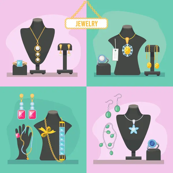 Mücevher Dükkanı Pahalı Mücevherler Için Güzel Eşyalar Elmas Bilezikler Değerli — Stok Vektör
