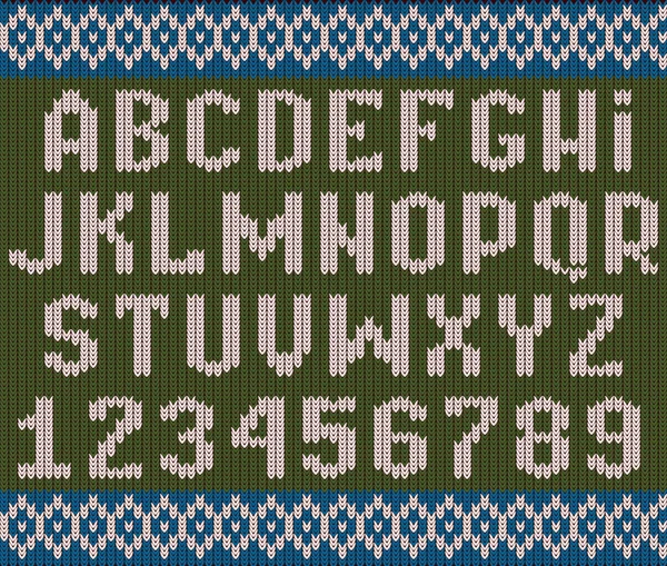 Przerabiany Alfabet Boże Narodzenie Teksturowane Czcionki Uroczystości Sweter Ubrania Lub — Wektor stockowy