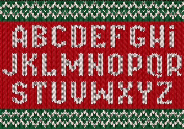 Gestrickte Schrift Weihnachten Alphabet Für Party Pullover Buchstaben Aus Stoff — Stockvektor
