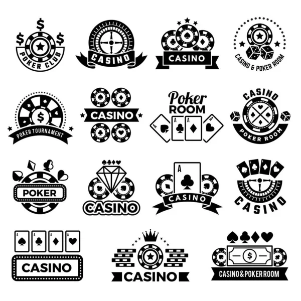 Emblemas Del Casino Etiquetas Para Juego Del Club Poker Símbolos — Archivo Imágenes Vectoriales