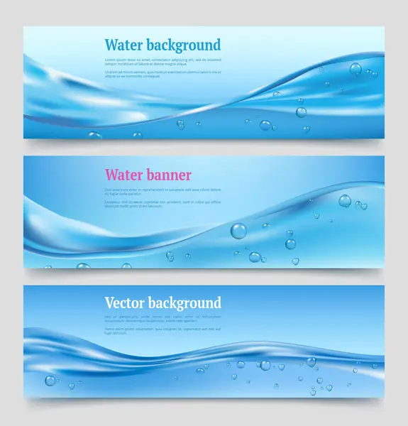 Vattenstänk Banderoller Flytande Rinnande Vatten Med Bubblor Vatten Renare Vektor — Stock vektor